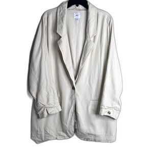 Dip Cream‎ Color Linen Blend Oversized One Button Basic Layer Jacket Sz XL